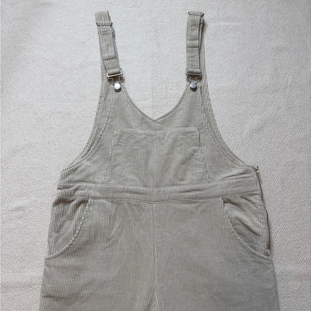 ZARA Corduroy Vneck Crop Overalls Neutral Light Greige M Academia Preppy Y2K - Picture 5 of 9